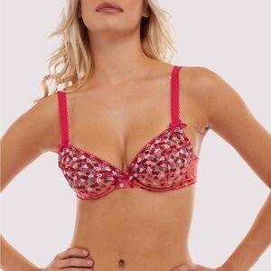 Sheer Pink Heart Cherry embroidered Underwire Bra UK 32H/US 32K playful promises